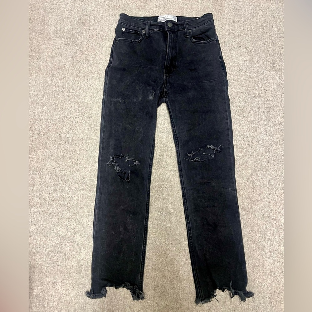 Abercrombie & Fitch distressed black ankle straight jeans